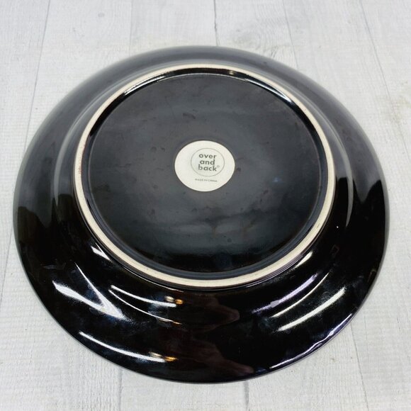 Over and Back Crackled Design Red Bronze Rim Round Ceramic Dinner Plates Set 4 - Picture 9 of 16